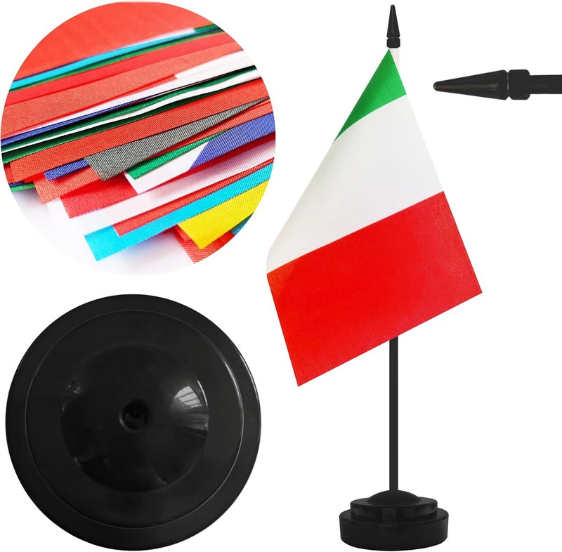 Yamiuo 2 Pack Italy Desk Flag Set, Italian Desktop Small Miniature Table Office Flag with 12" Black Pole and Black Base, Offices, Classroom, Home, Festival Decoration (Italy) - Image 3